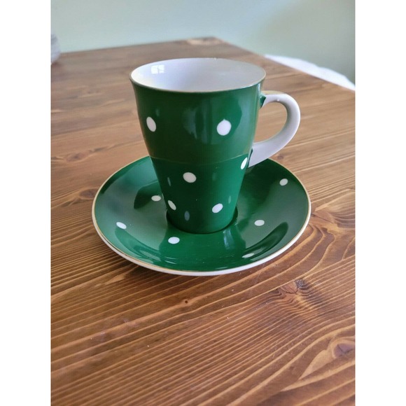 vintage NASCO cup and saucer polka dot green - Picture 2 of 5